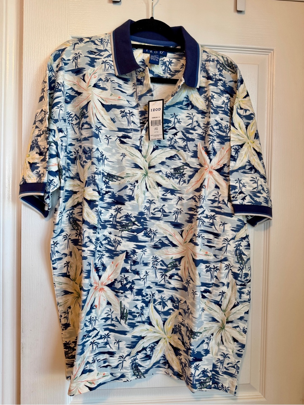 Izod Navy-Trim Blue & Cream Tropical Floral Polo